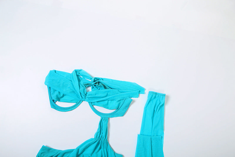 Autumn Sexy See-Through Irregular Low Back Lace-Up Bodycon Short Dress Women's Clothing 11