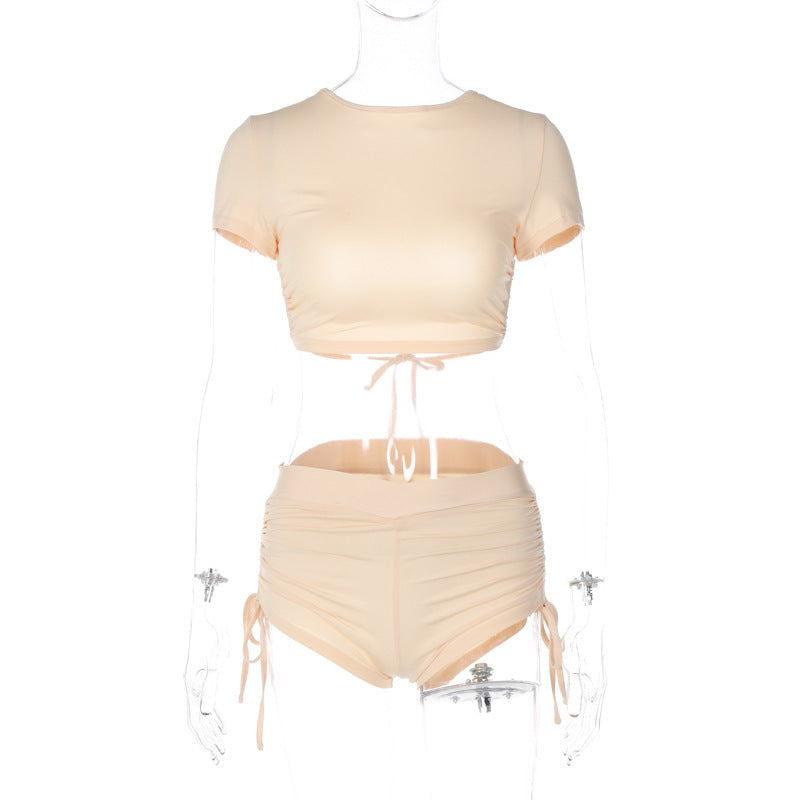 Women Round Neck Short Sleeve Top and Short Two-Piece Set 5