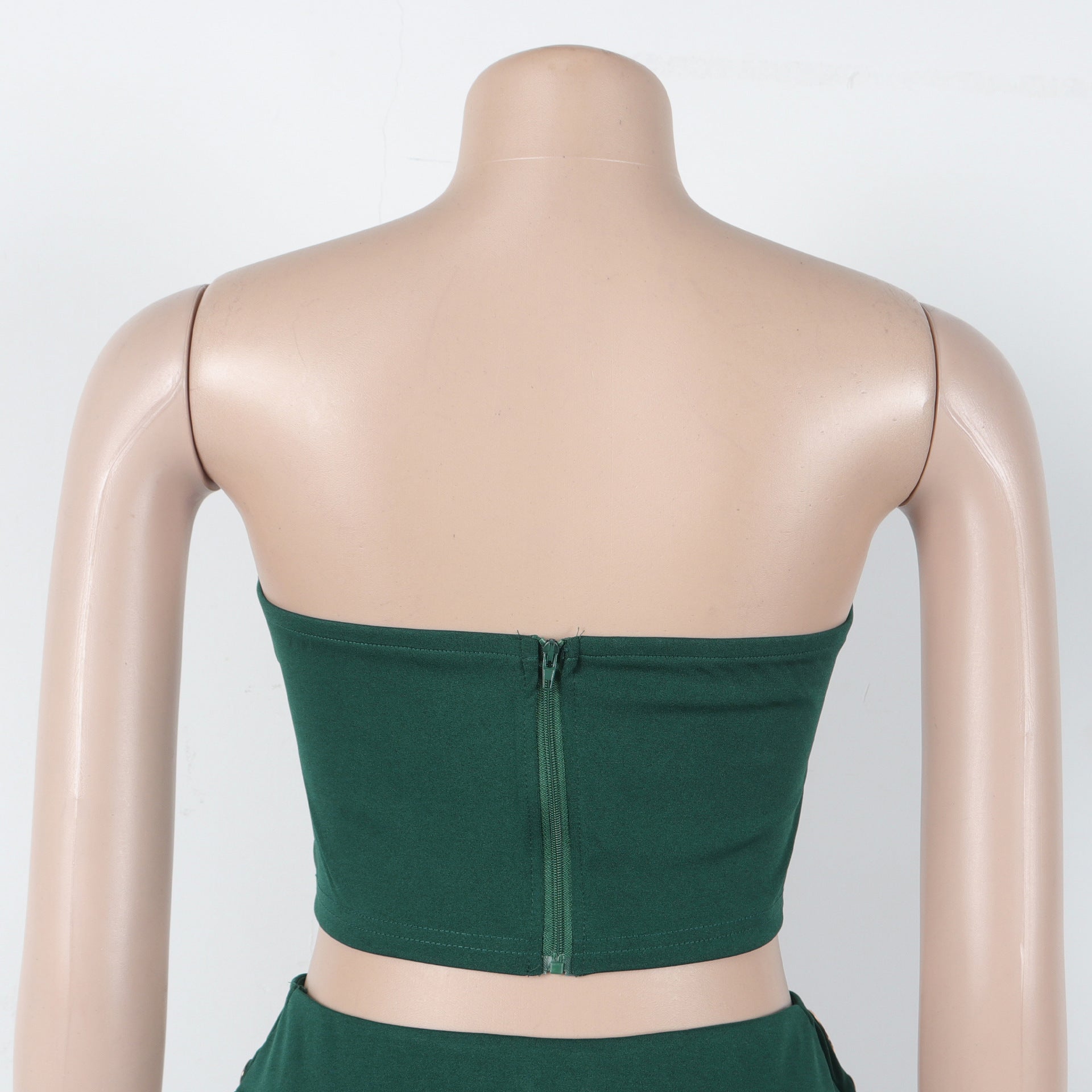 Women elegant elastic metal buckle decorated V-neck Top and Pants two-piece set 15