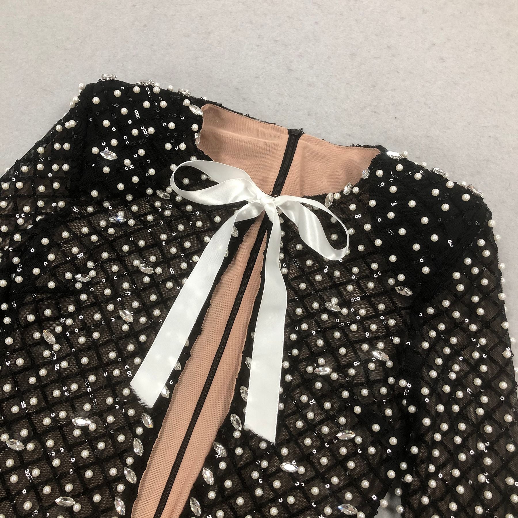 Women long-sleeved beaded rhinestone V Neck party bandage dress 23