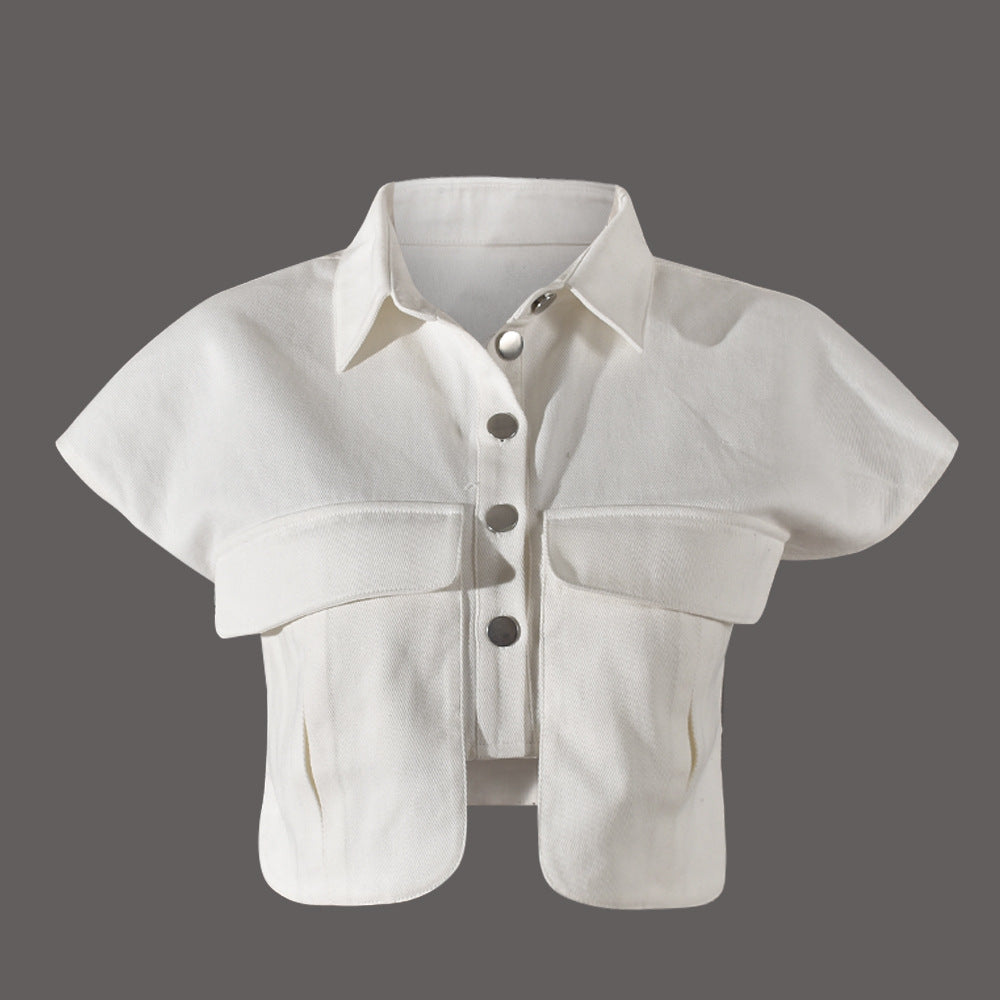 Women pocket shirt collar jacket 5