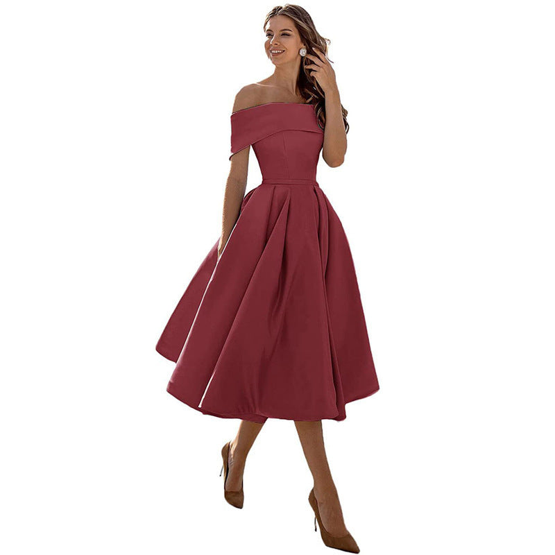 Elegant Off Shoulder Solid Color A-line Party Dress（Processing time need 3-6 days） 11