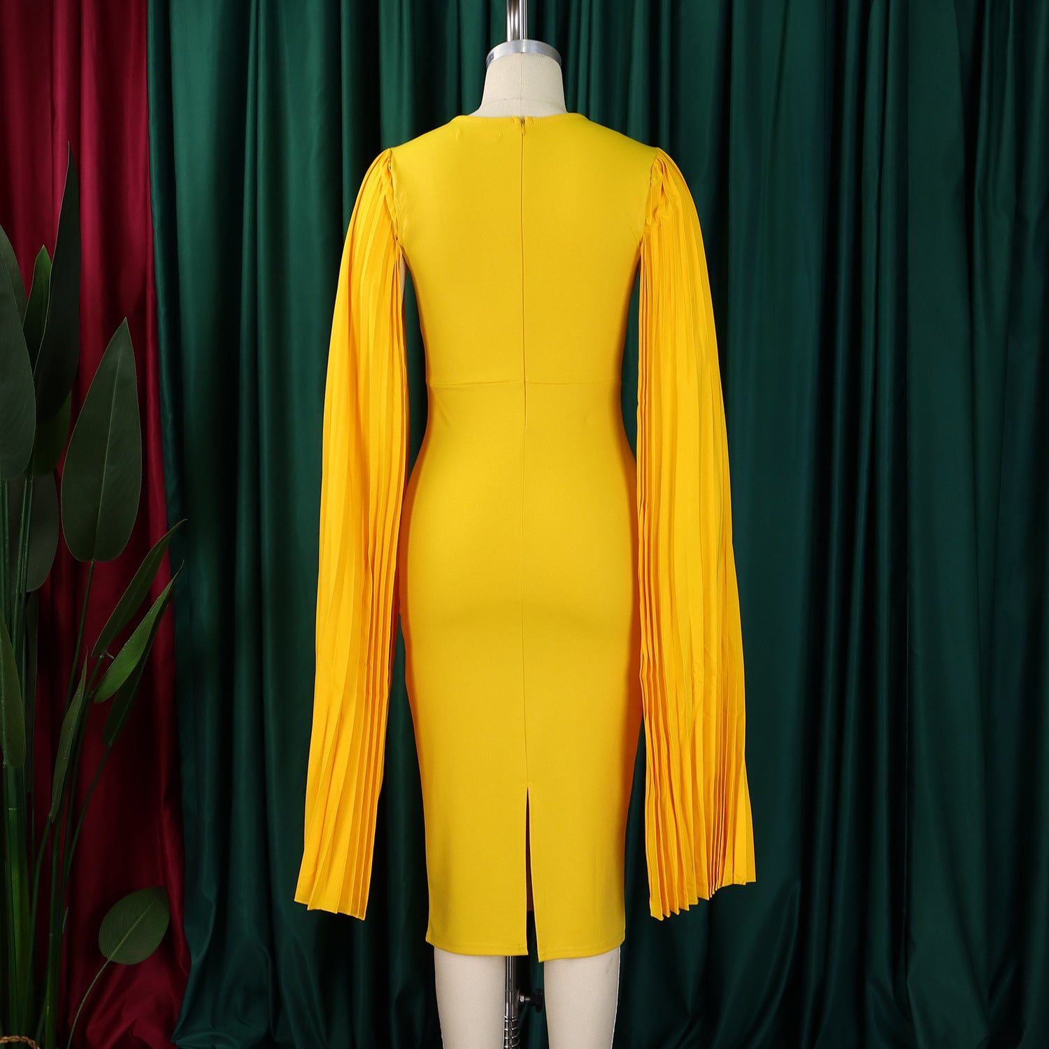 Women's Fashion Solid Color Round Neck Pleated Shawl Sleeve Formal Party Evening Dress 15