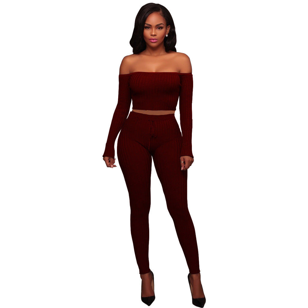 Women's Fall/Winter High Stretch Ribbed  Two Piece Pants Set 7