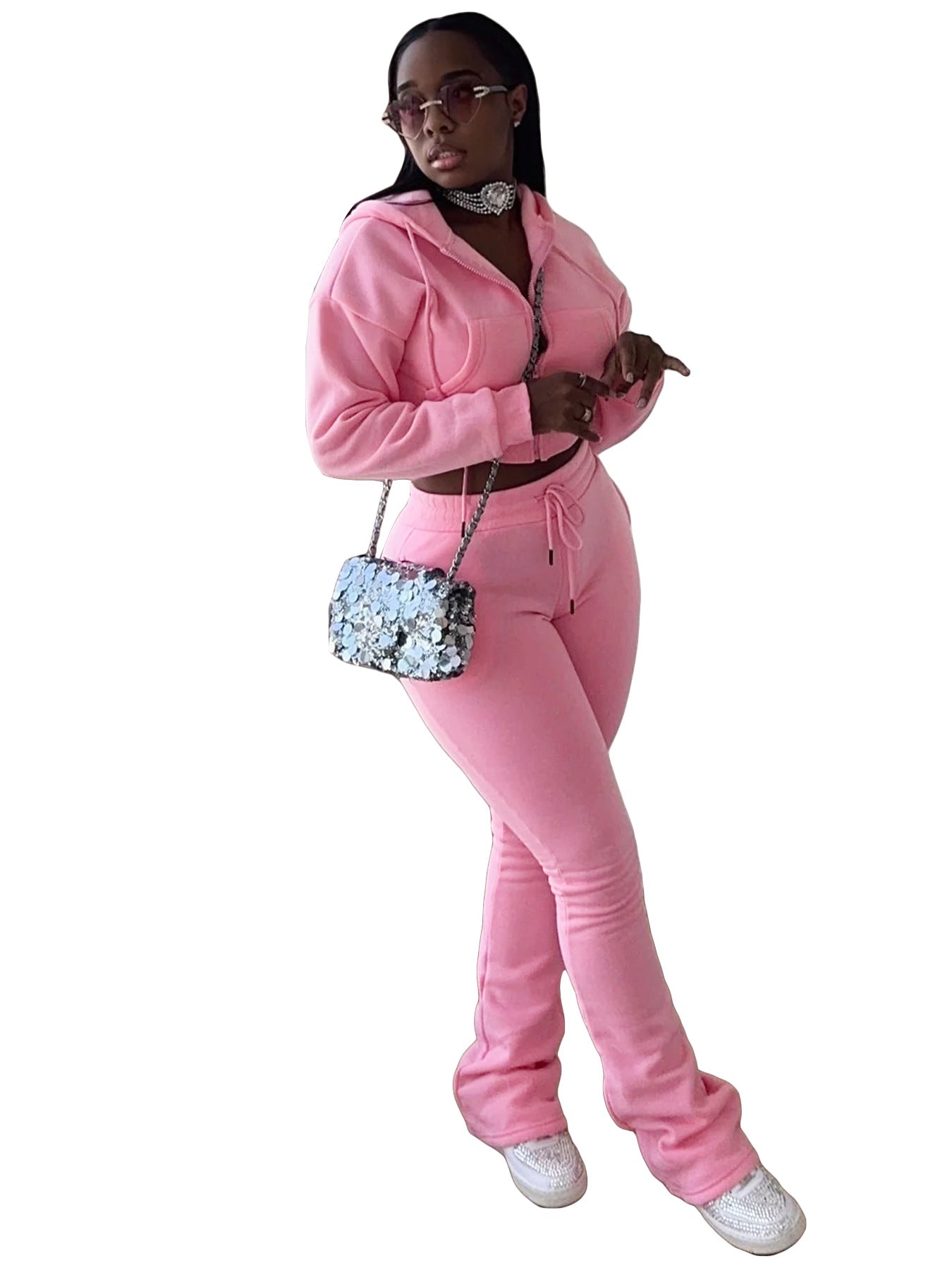 Women Hoodies and Bell Bottom Pants Two-Piece Set 31