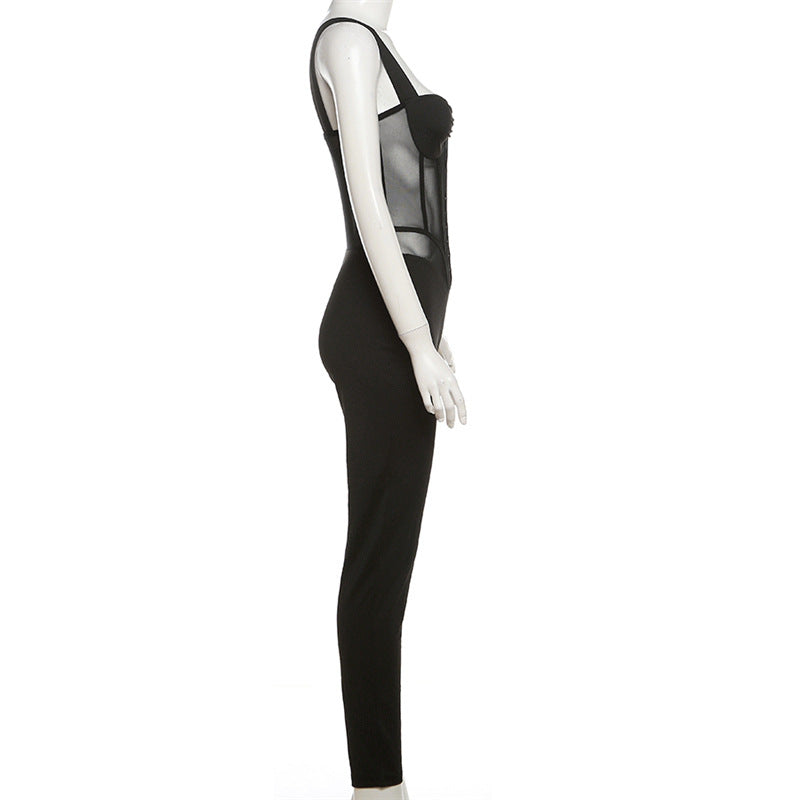 Spring Women's Fashion Strap Sexy See-Through Slim Fit Jumpsuit 7