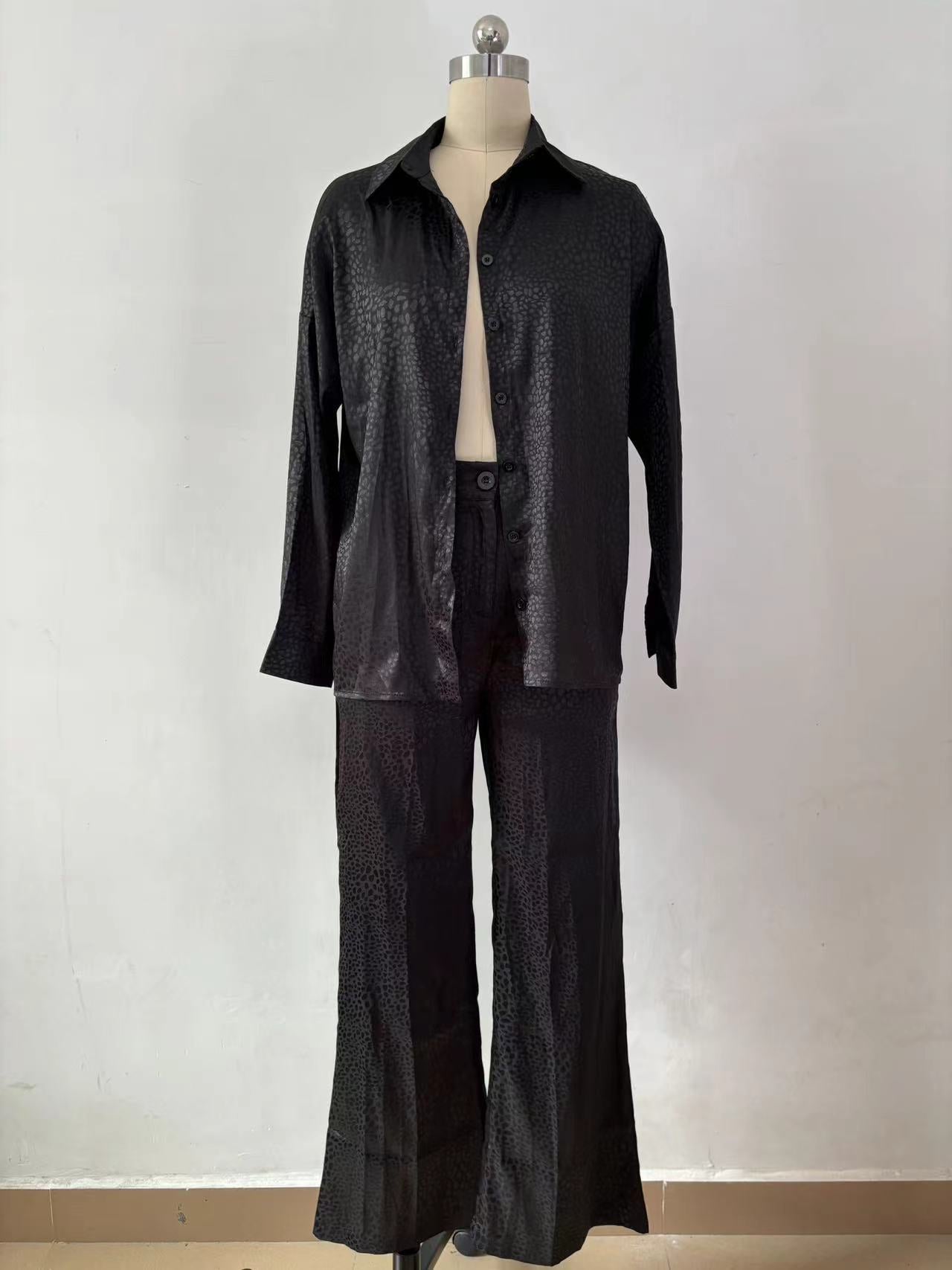 Women Long Sleeve Turndown Collar Shirt Leopard Print Pants Women Casual Two-Piece Set 20