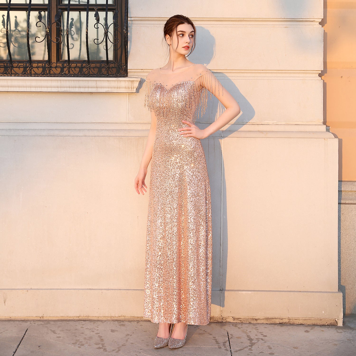 Elegant Crystal Diamond Sequins Fishtail Formal Party Long Dress Evening Dress 4