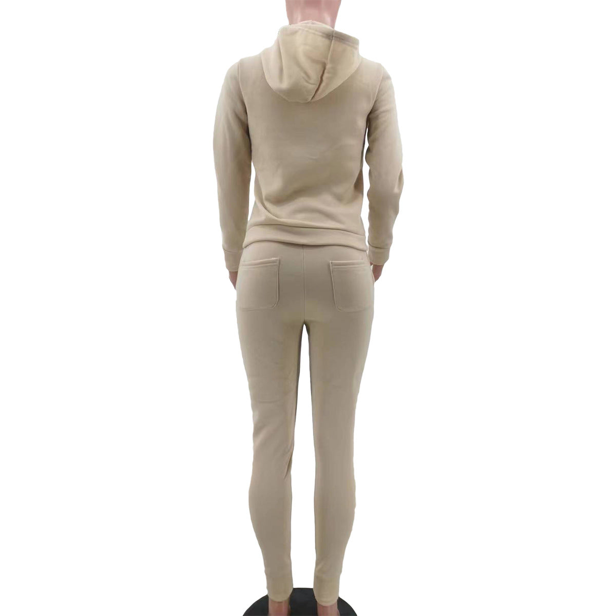 Women's Fashion Autumn and Winter 2-piece Solid Color Hooded Set with Fleece Drawstring (with Pockets) 16