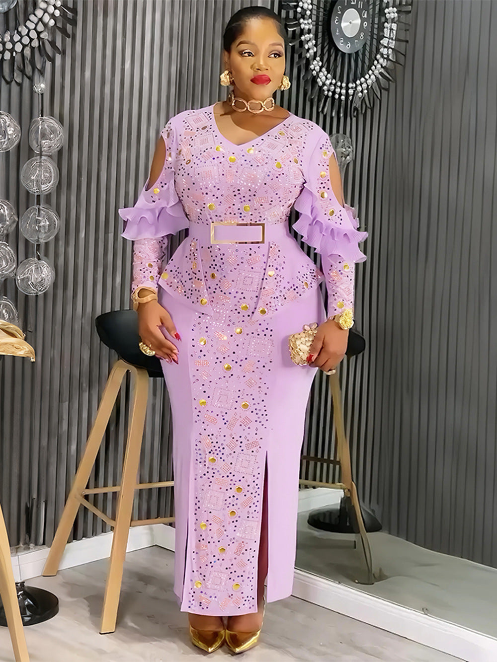 African Women's Plus Size Chic Elegant Fashion Beaded Formal Party Bodycon Dress Evening Gown 6