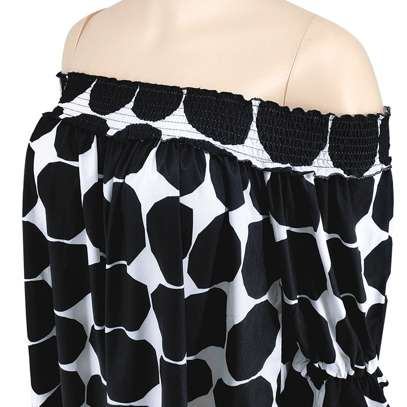 Plus Size Women's Short Sleeve comfortable Off Shoulder Polka Dot Print Loose Casual Dress 14