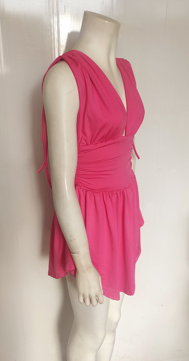 Women summer sexy drawstring V-neck dress 12