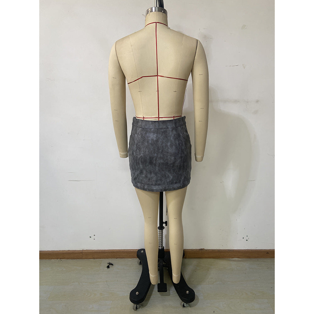 Spring Autumn Fashion Zipper Lace-Up Slim Bodycon Skirt 8