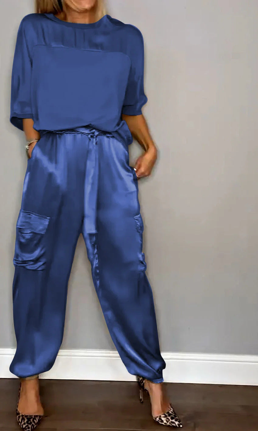 Women half-sleeved Top and long pants Two Piece Set 7