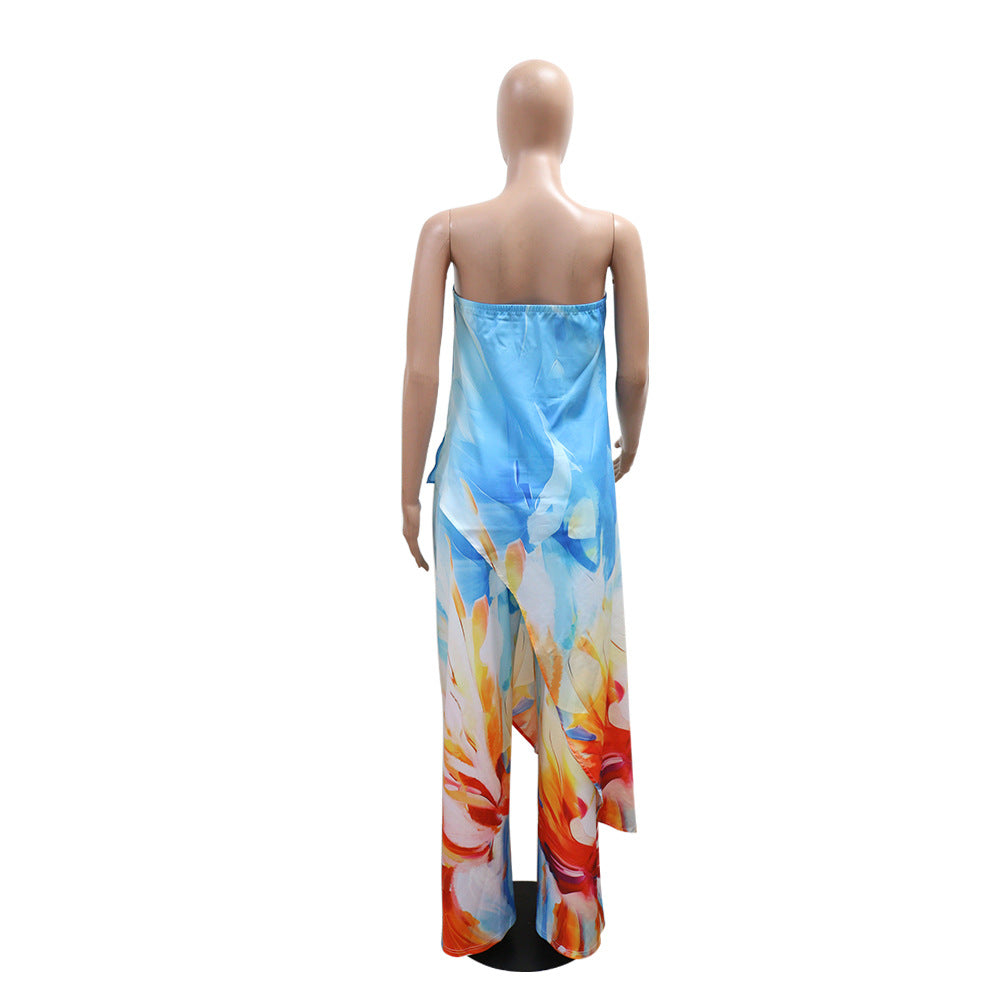 Women Printed Strapless Top and Long Pants Two-Piece Set 6