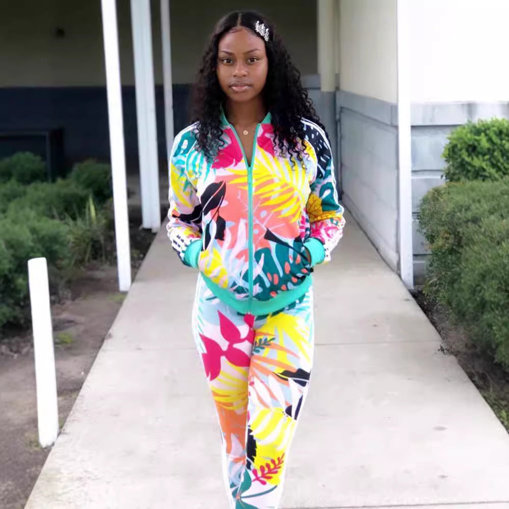 Women Floral Print Top and Pant Sports Two-piece Set 5