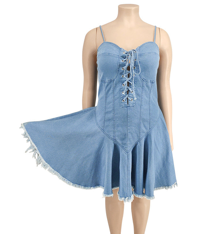 Plus Size Women's Spring Sexy Sleeveless Denim Dress 19