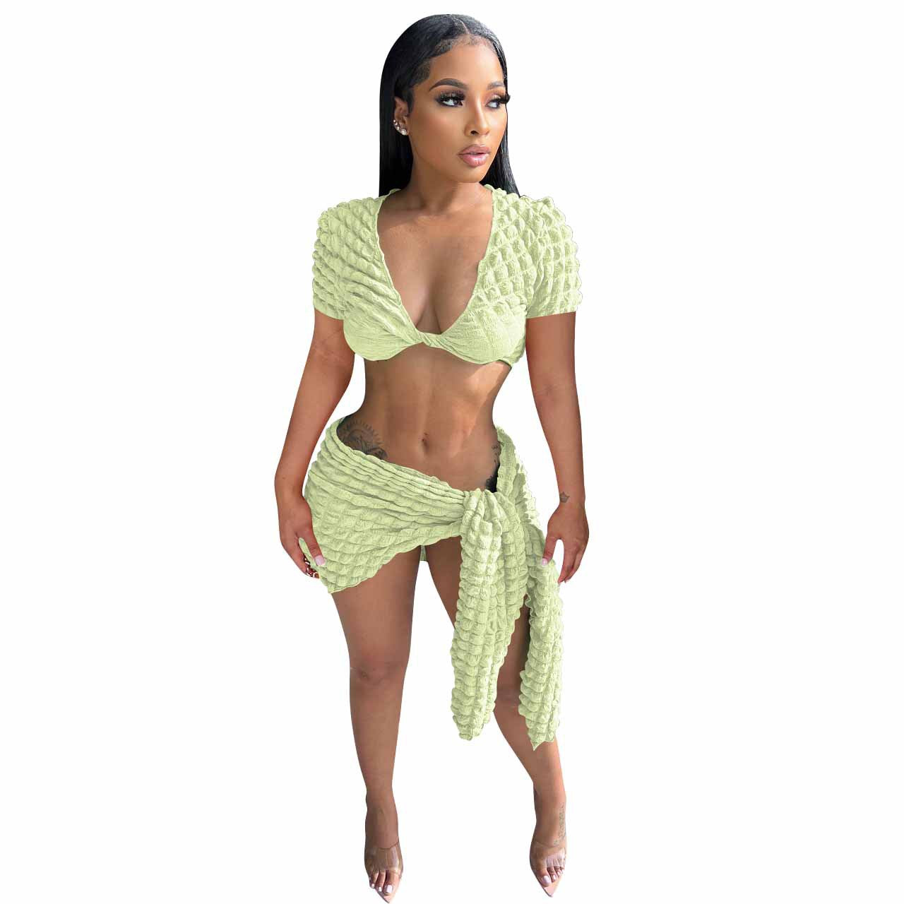 Women Sexy Crop Top and Skirt Two-Piece Set 6
