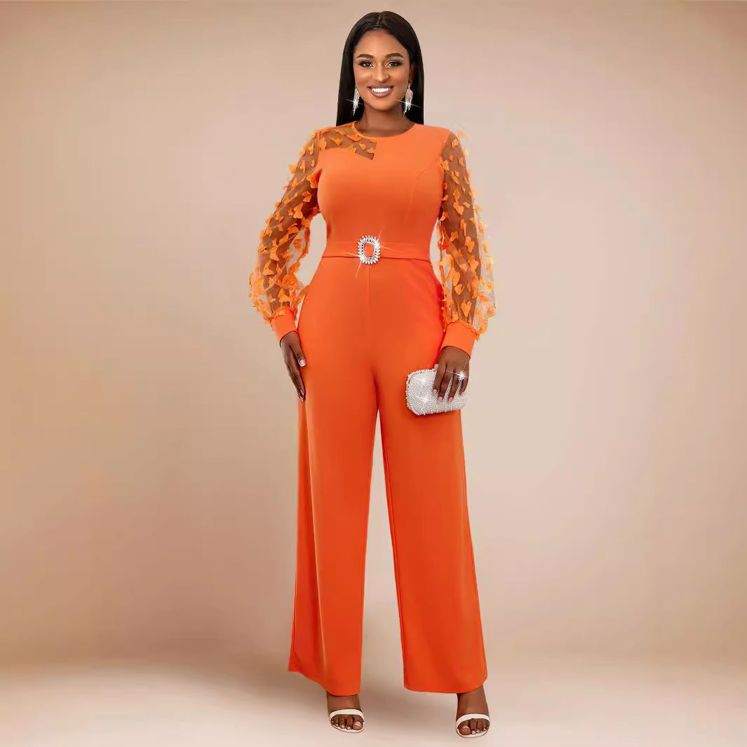 Women See-Through Lantern Sleeve Formal Party Jumpsuits 4