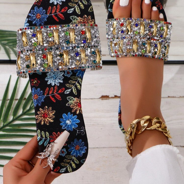 Summer Outdoor Wear Metal Diamond Sandals Slippers 7