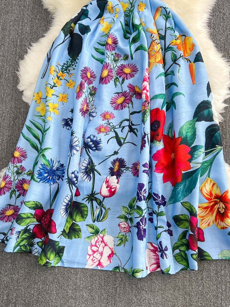 Retro Straps Fashionable Printed Slim Waist A-Line Dress Beach Holidays Long Dress 4