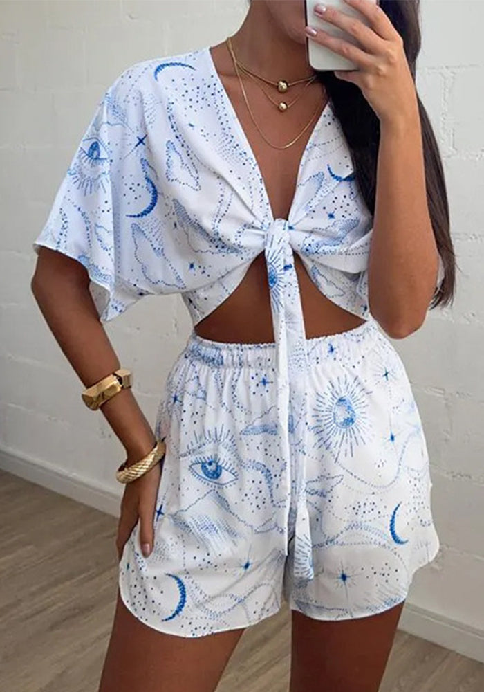 Women Summer Printed Top and Shorts Two-Piece Set