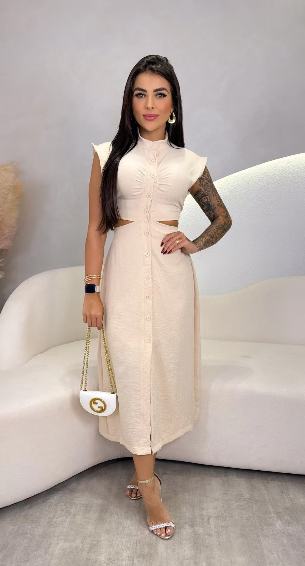 Spring women's clothing polyester Stand Collar skirt dress 4