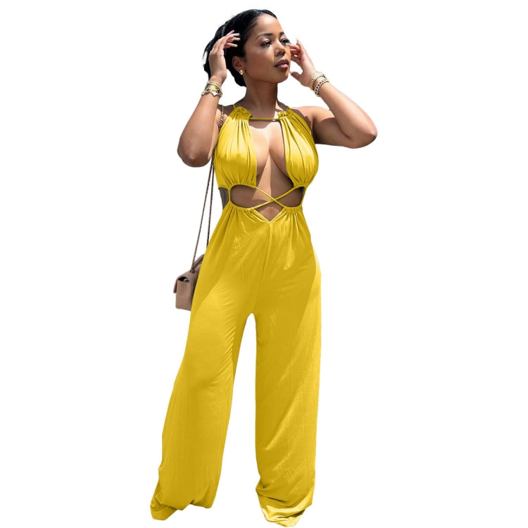 Sexy Irregular Lace-Up Wrap Chest Loose Wide Leg Jumpsuit