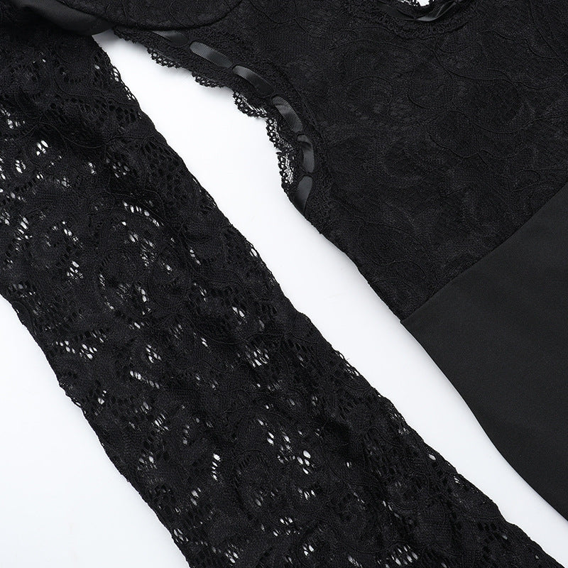 Women Long Sleeve Lace Backless Jumpsuit 14