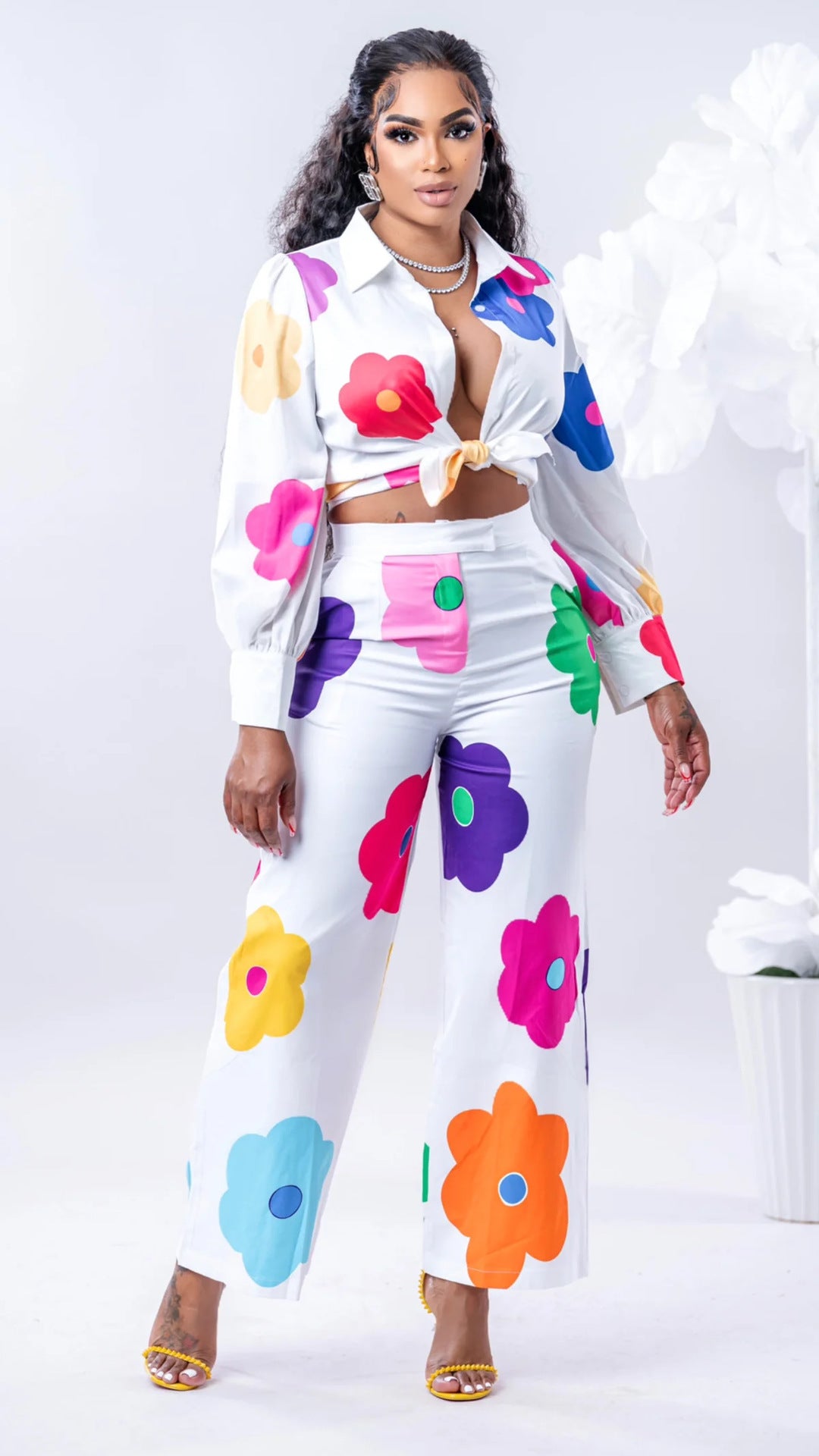 Women's Fashion Casual Digital Printing Floral Pants Two-Piece Set 7