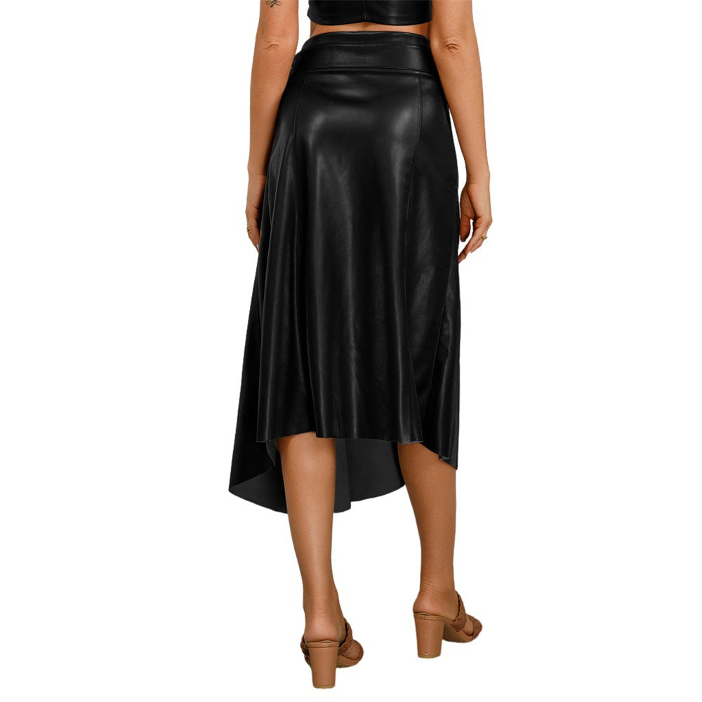 Pu Leather Fashion Trendy Autumn and Winter Women's Irregular Swing Skirt 6