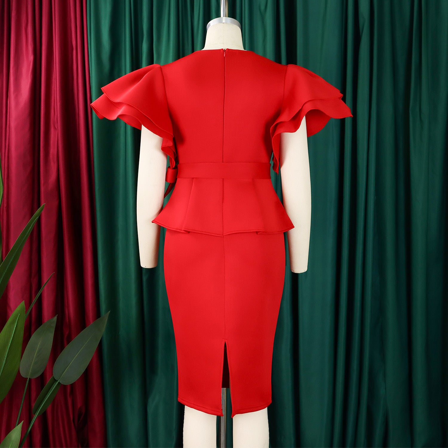 Women elegant ruffled solid bodycon formal party dress 11