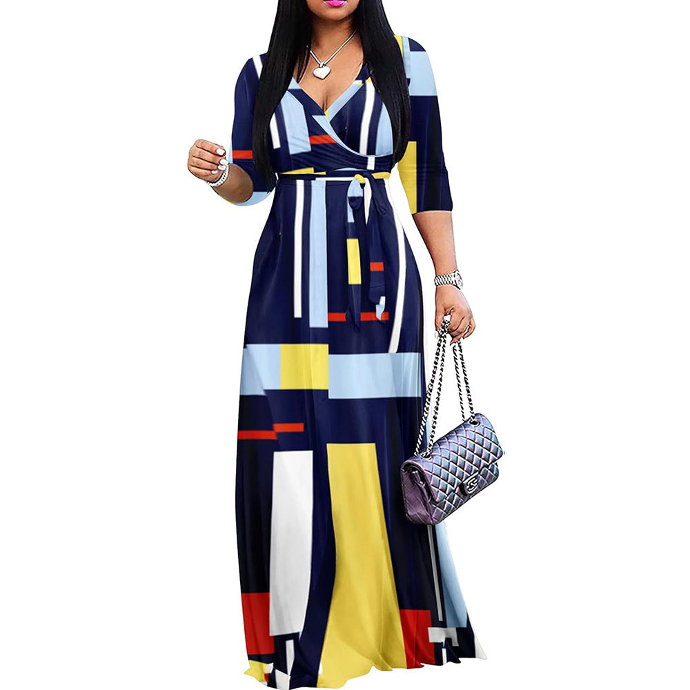 Women Casual Floral Print Sexy V-neck Half-Sleeve Dress 8