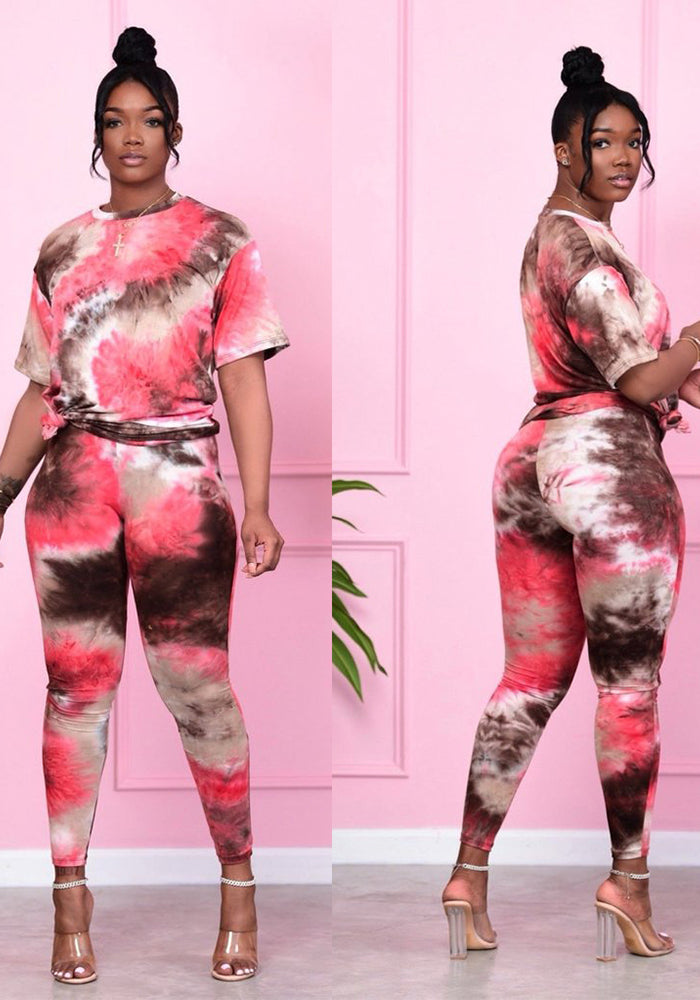 Women's Fashionable casual printed loose T-shirt and trousers two-piece set