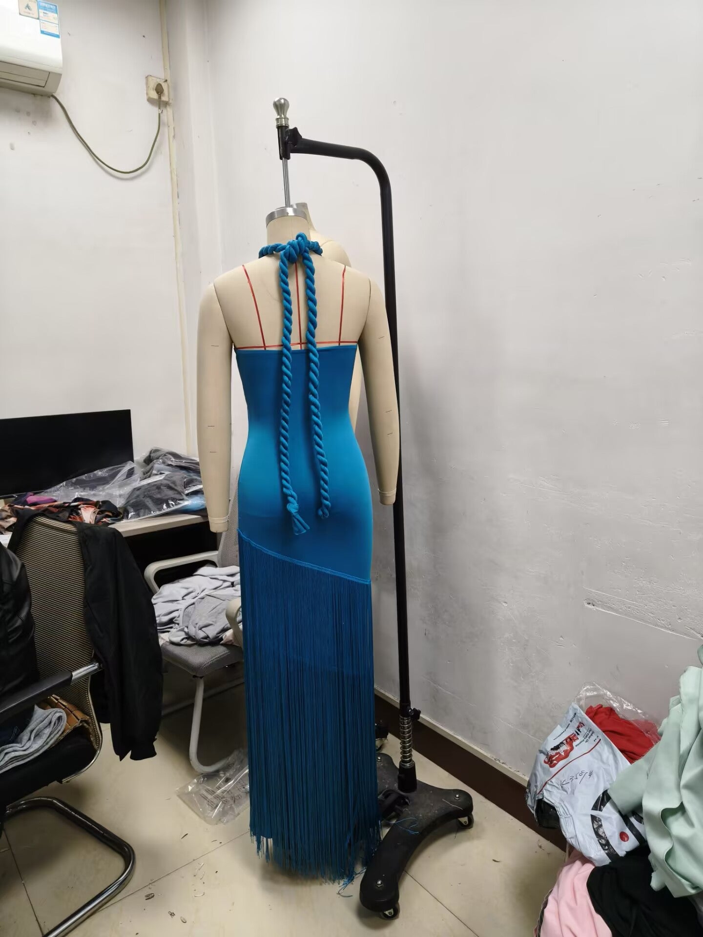 Women hollow sleeve Halter Neck tassel dress 9