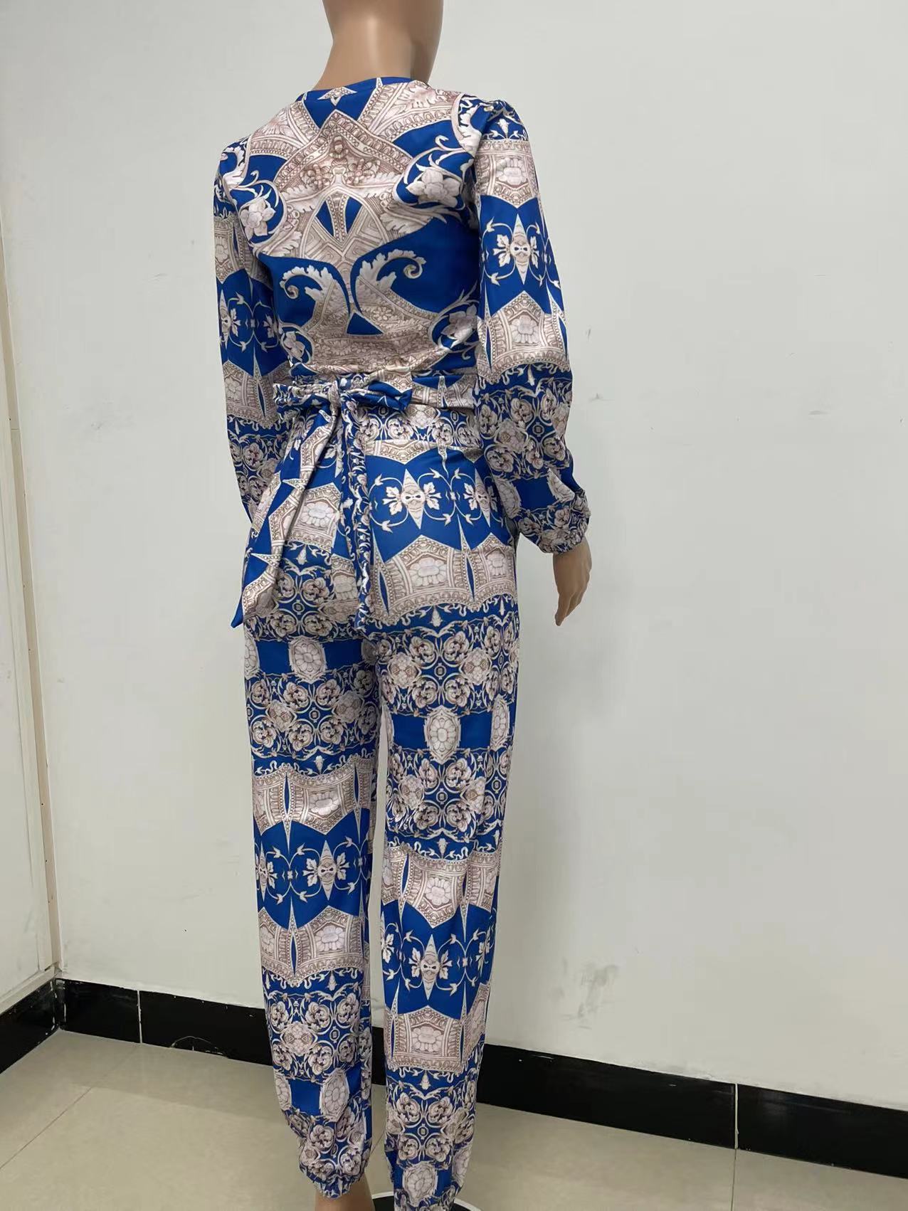 Women Printed Long Sleeve Top+ Pants Two Piece Set 9