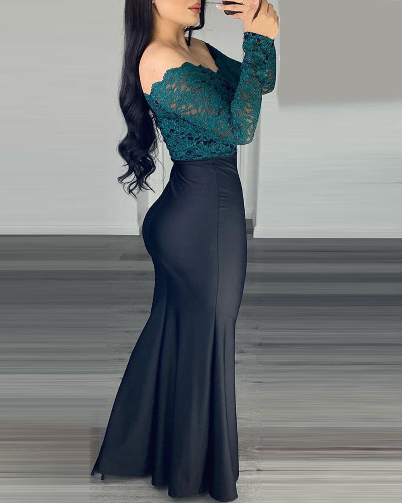 Women Off Shoulder Long Sleeve Lace Dress