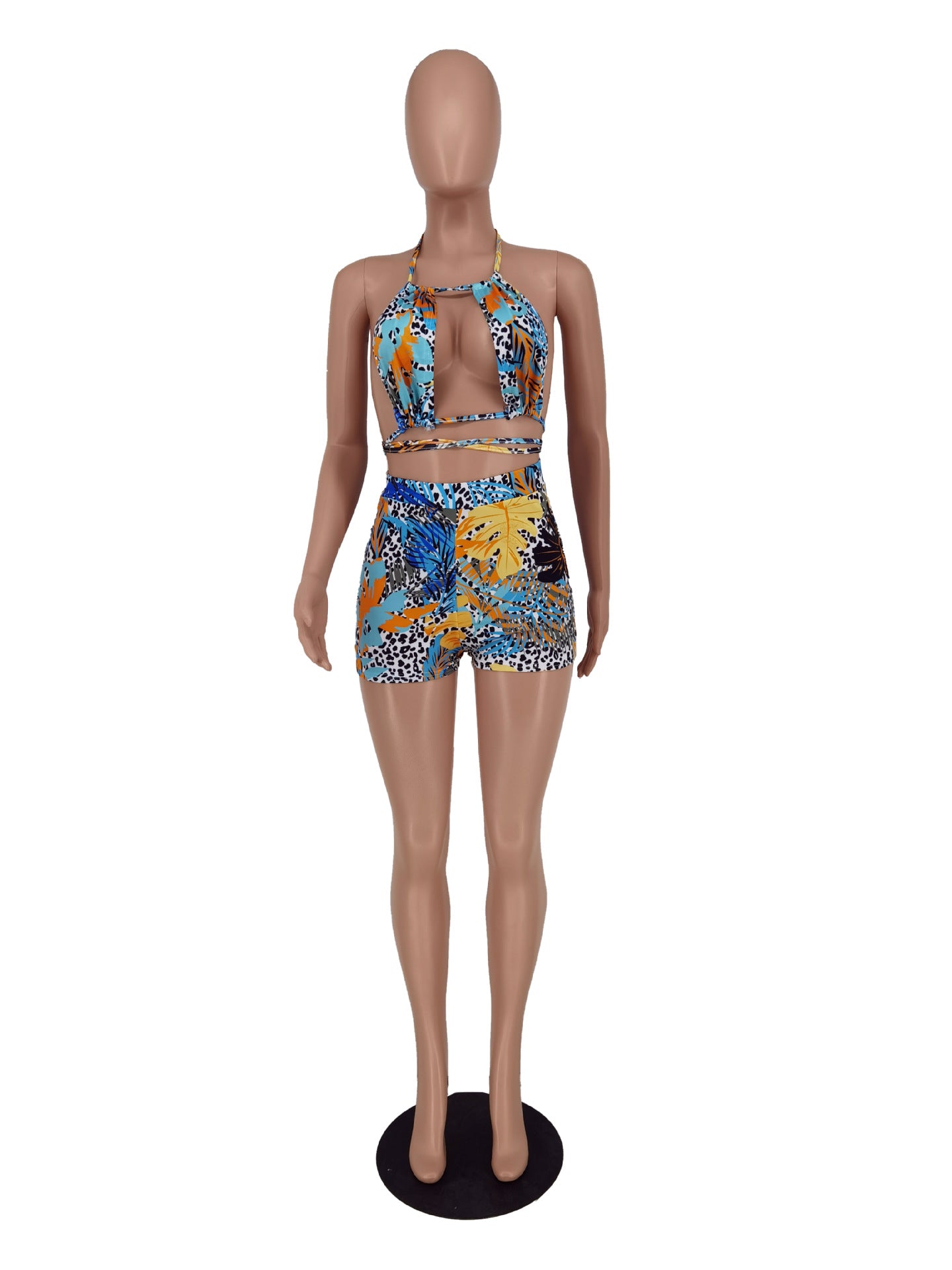 Women Printed Sleeveless Lace-Up Two Piece 9