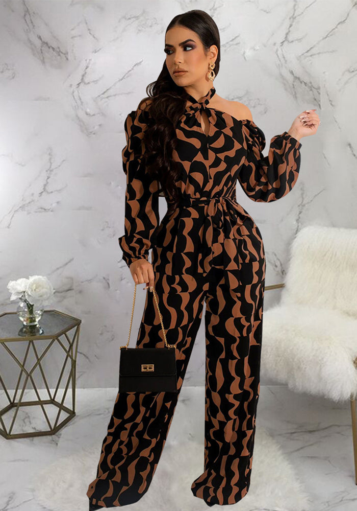 Women Printed Long Sleeve Halter Neck Jumpsuit