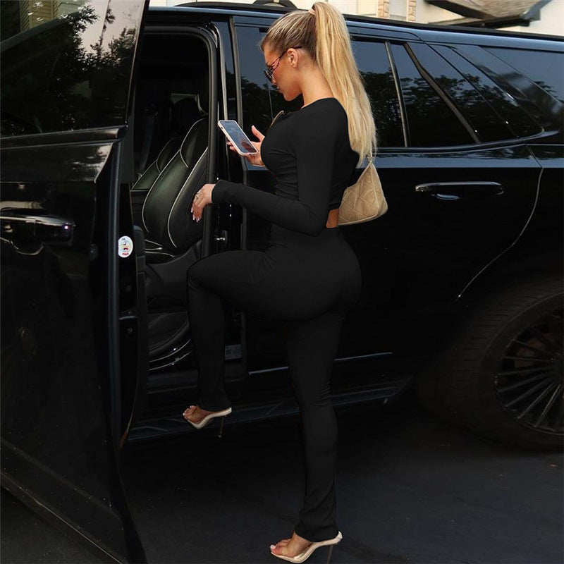 Women Sexy Long Sleeve Crop Top and Long Pants Two Piece Set 6