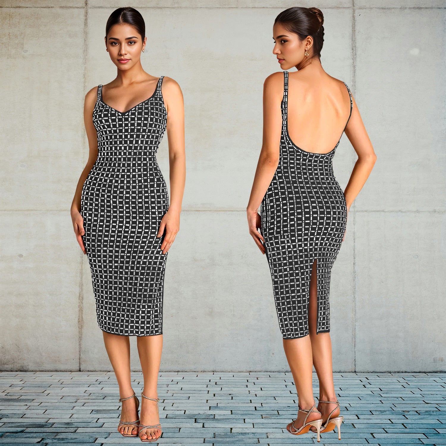 Women's Sexy Beaded Slim Arm Low Back Strapless Dress 3