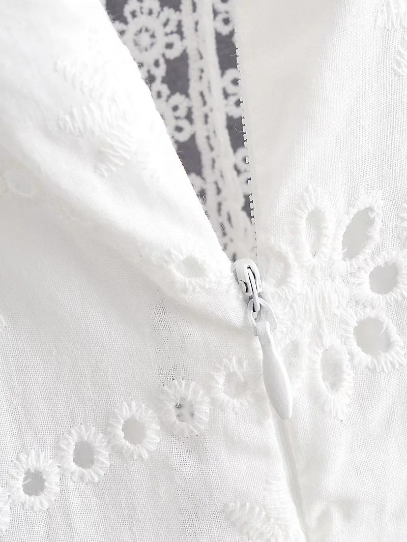 Women Sexy V-neck Lace Hollow Ruffle Dress 8