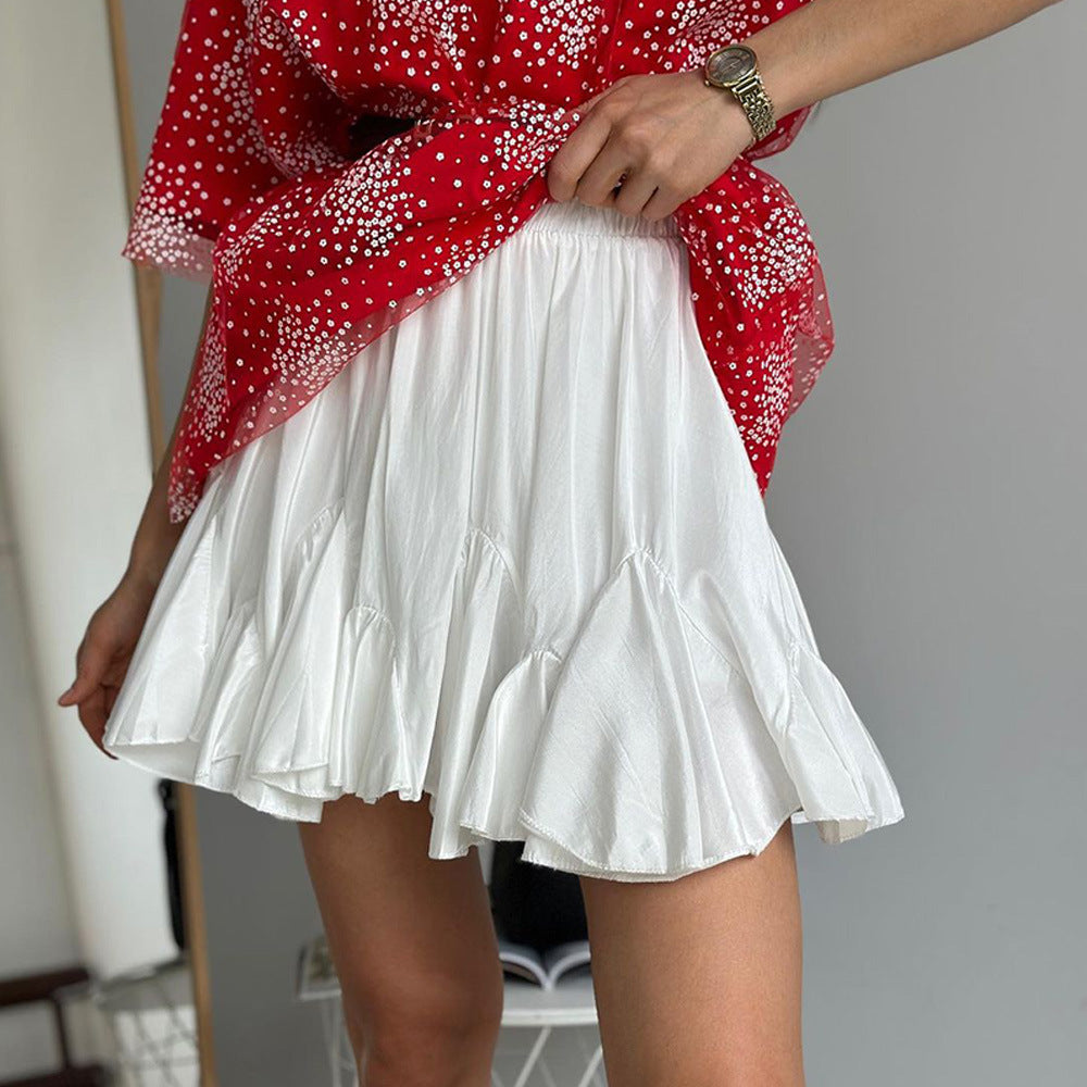 Women French Ruffle Summer Solid Elegant Irregular Pleated Skirt