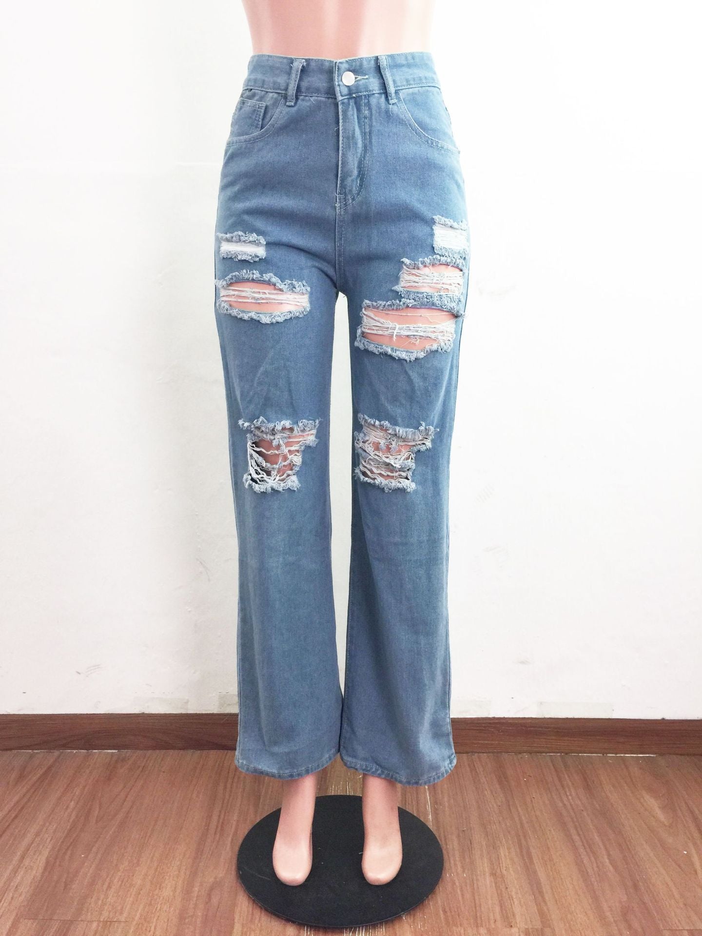 Women Ripped Washed Denim Pant 6