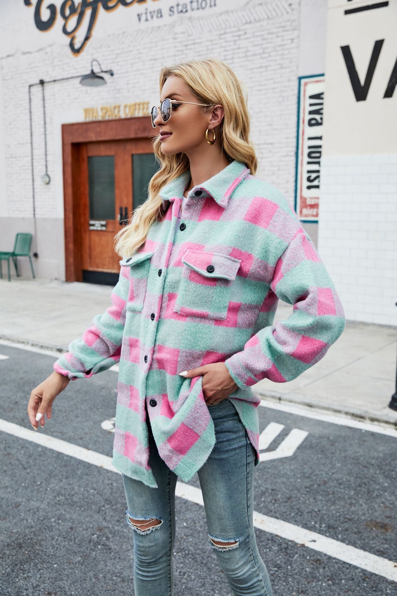 Autumn And Winter Single-Breasted Turndown Collar Long-Sleeved Plaid Cardigan Shirt For Women 11