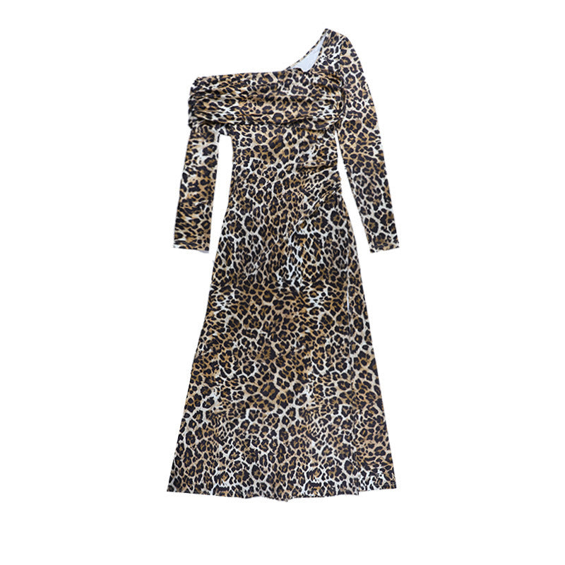 Women Fall Square Neck Leopard Print Dress 10