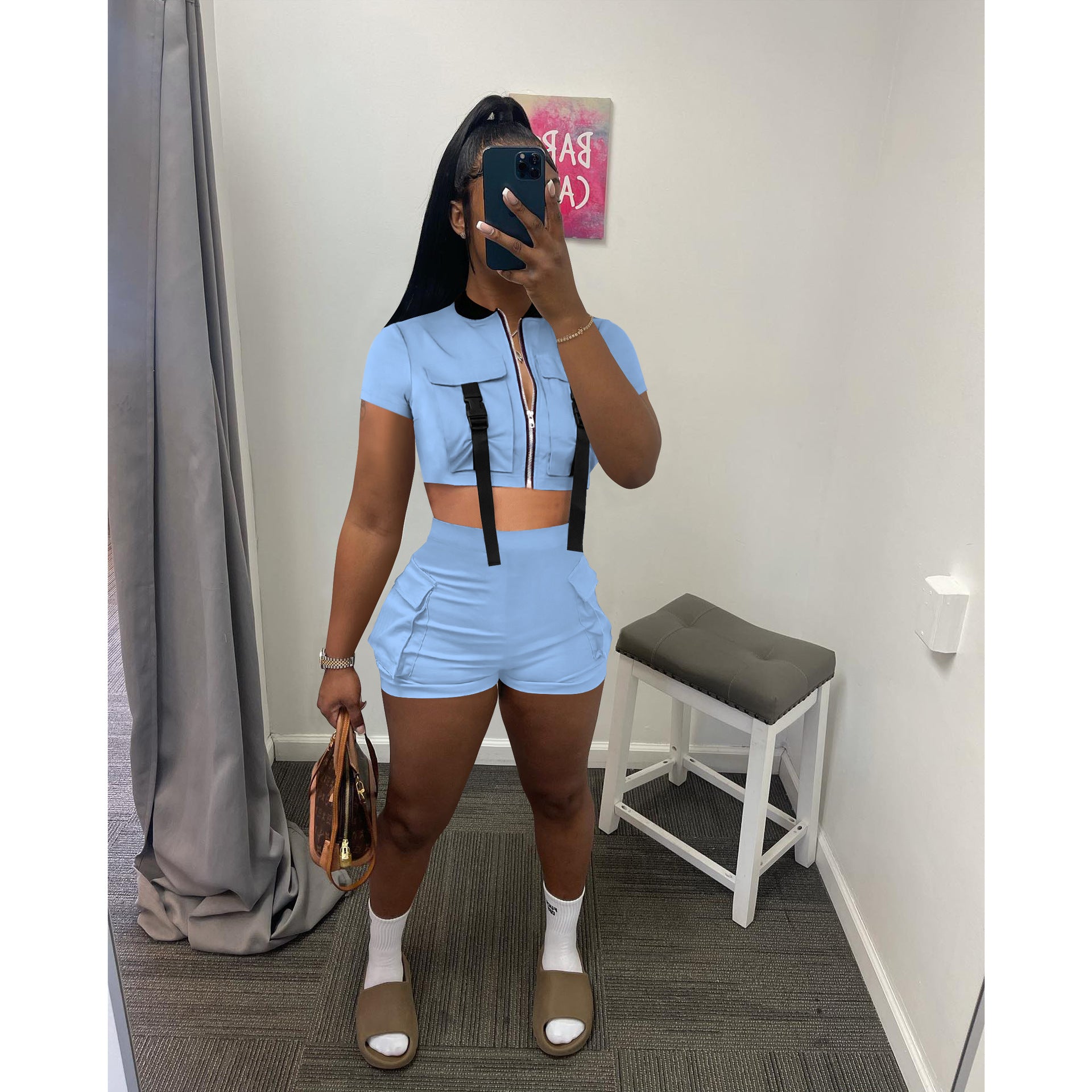 Women'S Clothing Summer Trends Short Sleeves Top Shorts Two-Piece Sets 4