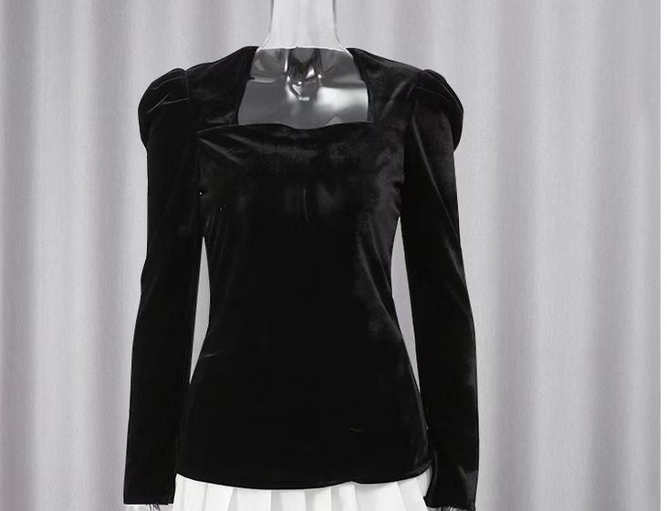 Women Square Neck Colorblock Pleated Velvet Dress 10