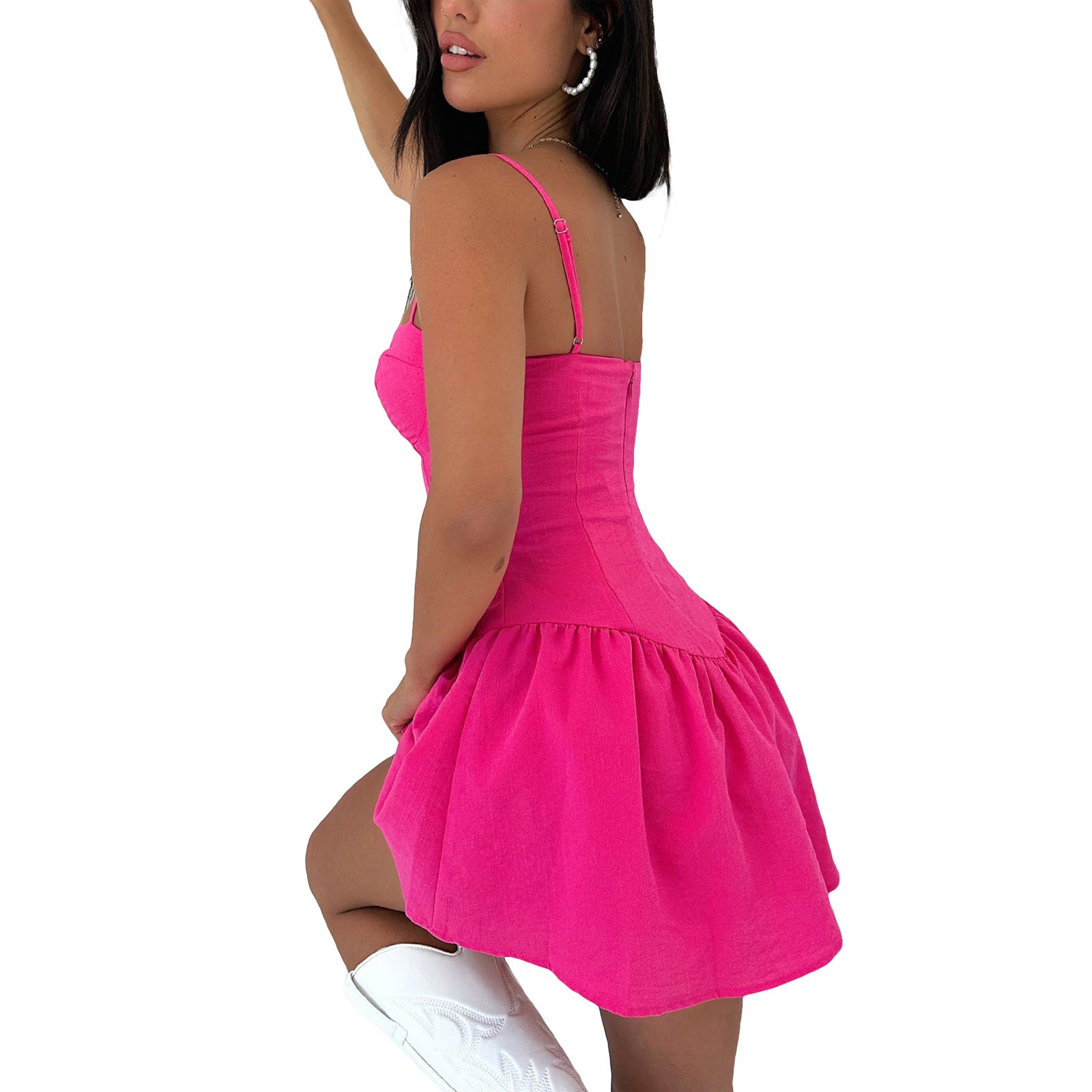 Women suspender ruffled solid dress 19