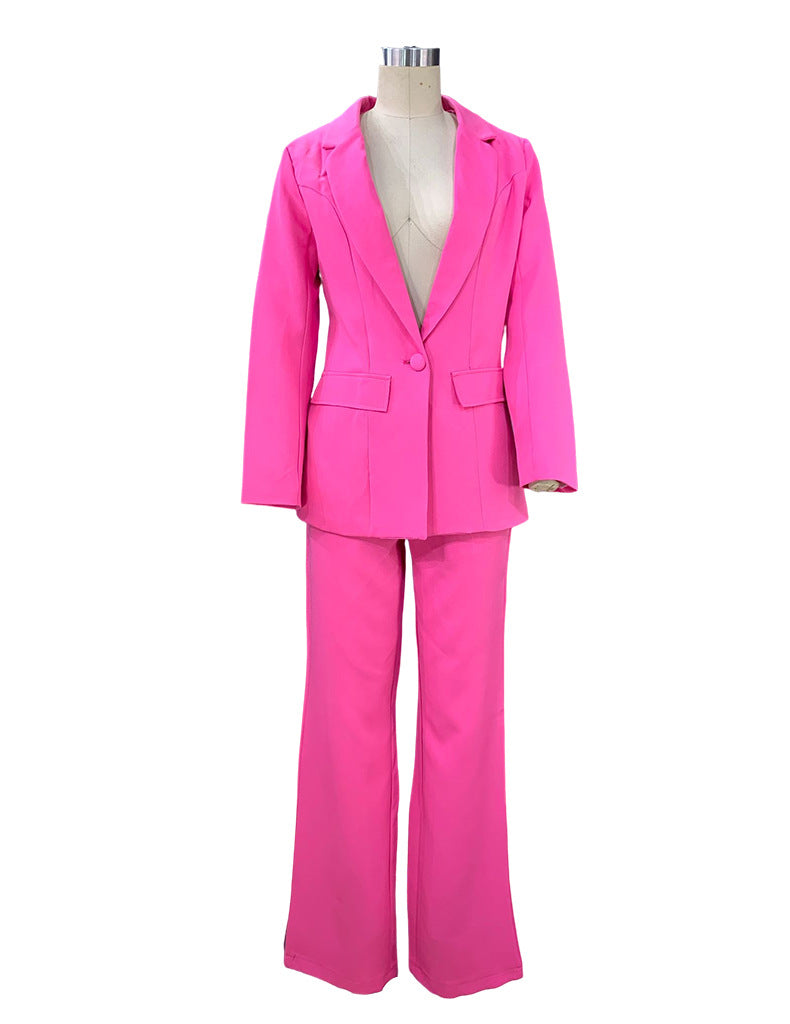 Spring Women's Fashion Chic Long Sleeve Blazer With Straight Pants Set 21